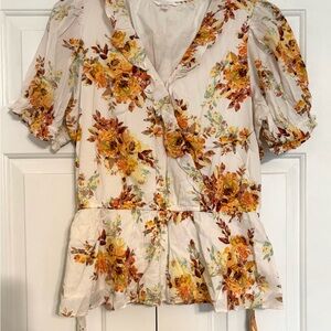 LC Lauren Conrad Cream Peplum Blouse with Notched Collar